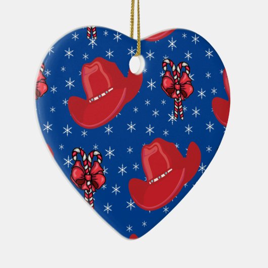 西クリスマスのカウボーイ帽子とキャンディカン セラミックオーナメント (右)