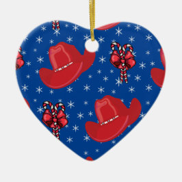 西クリスマスのカウボーイ帽子とキャンディカン セラミックオーナメント