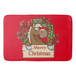 西クリスマスの漫画の馬とリース バスマット