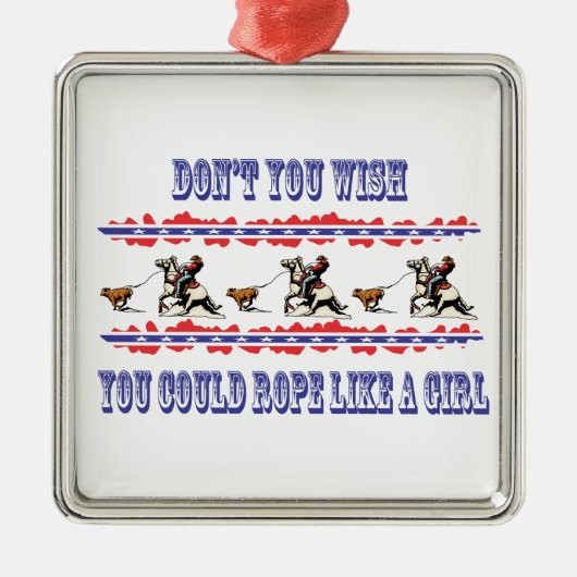 西クリスマスオーナメントロデオカーフローピング メタルオーナメント (正面)