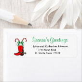 西クリスマスカウボーイブーツの季節の挨拶 ラベル (インサイチュ)