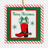 西クリスマスカウボーイブーツ セラミックオーナメント (正面)
