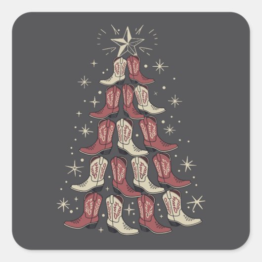 西クリスマスカウボーイブートツリー女性のカーボーイブーツ スクエアシール (正面)