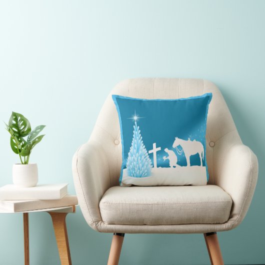 西クリスマスカウボーイ祈の冬のシーン クッション (椅子)