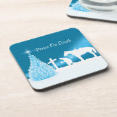 西クリスマスカウボーイ祈の冬の雪景色 コースター (左側)