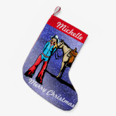 西クリスマスストッキング女性のカーボーイウィズホース スモールクリスマスストッキング (正面 (吊り時))