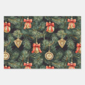 西クリスマスツリーブランチポインセチアフローラ ラッピングペーパーシート (正面3)