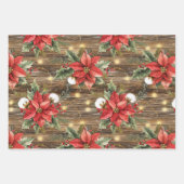 西クリスマスツリーブランチポインセチアフローラ ラッピングペーパーシート (正面2)