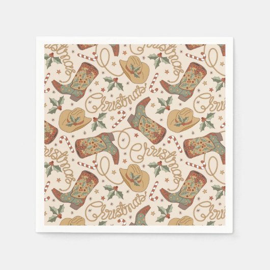 西クリスマスブーツと帽子のパターン スタンダードカクテルナプキン (正面)