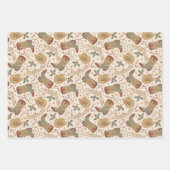 西クリスマスブーツと帽子のパターン ラッピングペーパーシート (正面2)