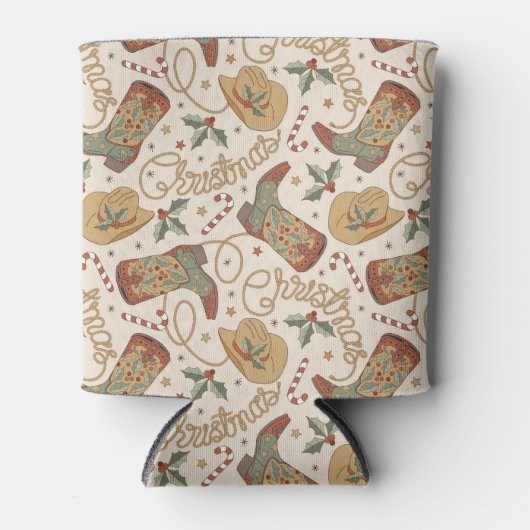 西クリスマスブーツと帽子のパターン 缶クーラー (正面)