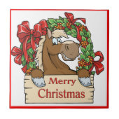 西クリスマスホースとリース標識 タイル (正面)