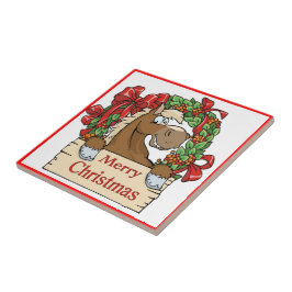 西クリスマスホースとリース標識 タイル