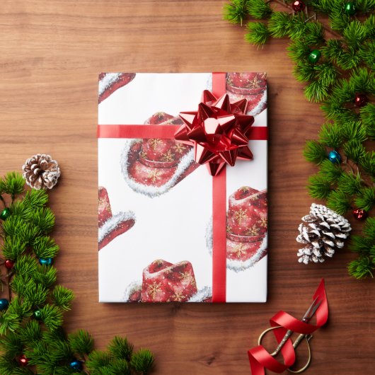 西クリスマスレッドカウボーイ女性のカーボーイハット ラッピングペーパー (クリスマスギフト)