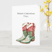 西クリスマスレッドカウボーイ女性のカーボーイブーツ カード (黄色い花)