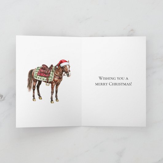 西クリスマスレッドカウボーイ女性のカーボーイホース カード (内部)