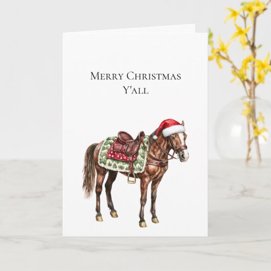 西クリスマスレッドカウボーイ女性のカーボーイホース カード (黄色い花)