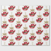 西クリスマスレッドカウボーイ女性のカーボーイ帽子 ラッピングペーパー (フラット)