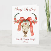 西クリスマスレッドリボンキャトルスカルホリデー カード (正面)