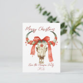 西クリスマスレッドリボンキャトルスカルホリデー ポストカード (スタンド正面)