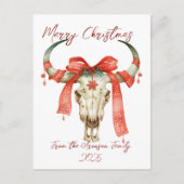 西クリスマスレッドリボンキャトルスカルホリデー ポストカード (正面)