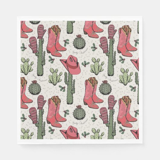 西クリスマス女性のカーボーイブーツハウディクリスマス スタンダードランチョンナプキン (正面)