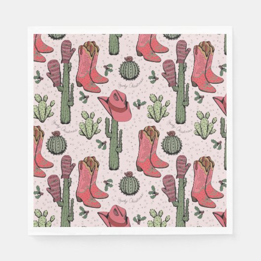 西クリスマス女性のカーボーイブーツハウディクリスマス スタンダードランチョンナプキン (正面)