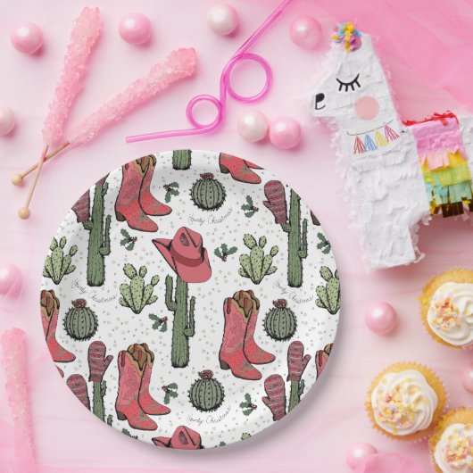 西クリスマス女性のカーボーイブーツハウディクリスマス ペーパープレート (パーティー)