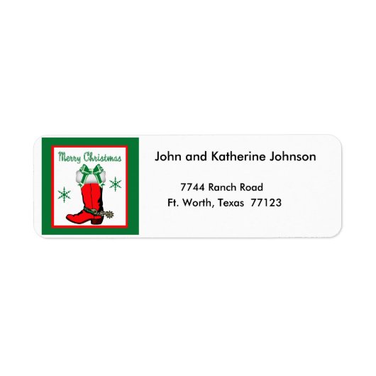 西クリスマス·カウボーイ·ブーツ·メリー·クリスマス ラベル (正面)