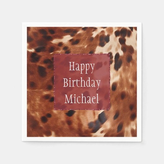 西クリームスポッテッドブラウンブラックコウィド スタンダードカクテルナプキン (正面)