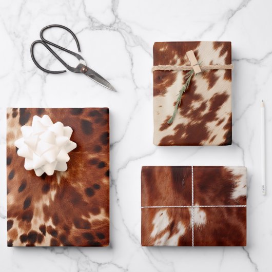 西クリームスポッテッドブラウンブラックコウィド ラッピングペーパーシート (正面)