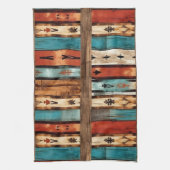 西クールアステカ木フェイクタイル模様 キッチンタオル (縦)