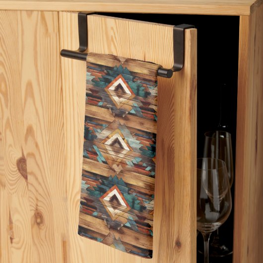 西クール木フェイクタイル模様 キッチンタオル (三つ折り)