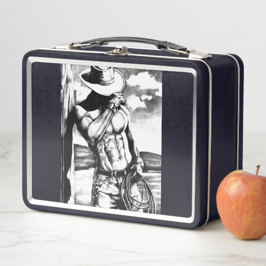 西クール男らしモノグラムのカウボーイブラック メタルランチボックス (インサイチュ)