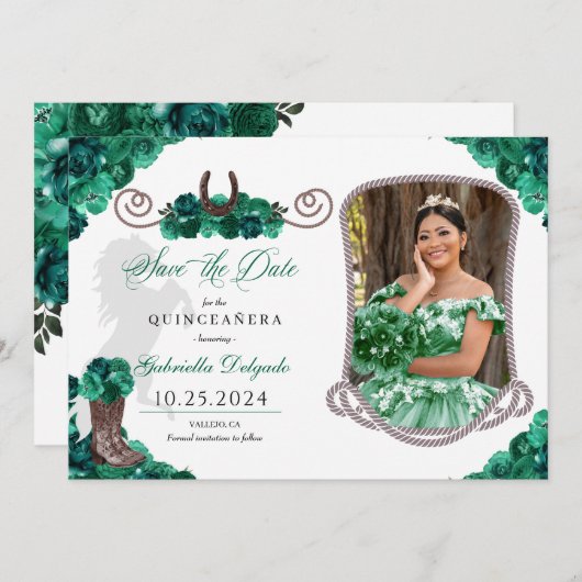 西グリーンキンセアニラ日付写真を保存 招待状 (正面/裏面)