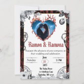 西ゴシック様式の黒と赤結婚の 招待状 (正面)