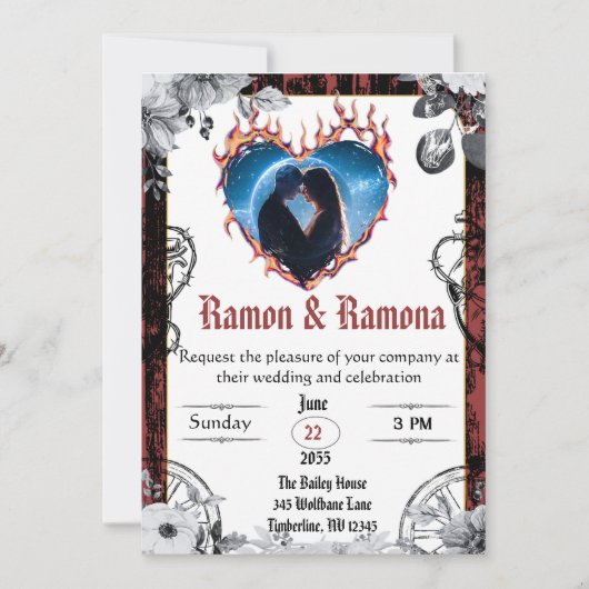 西ゴシック様式の黒と赤結婚の 招待状 (正面)