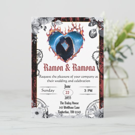 西ゴシック様式の黒と赤結婚の 招待状 (スタンド正面)