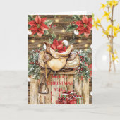 西サドル赤ポインセティアスクリスマス カード (黄色い花)