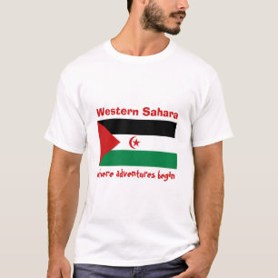 西サハラの旗+地図+テキストTシャツ Tシャツ