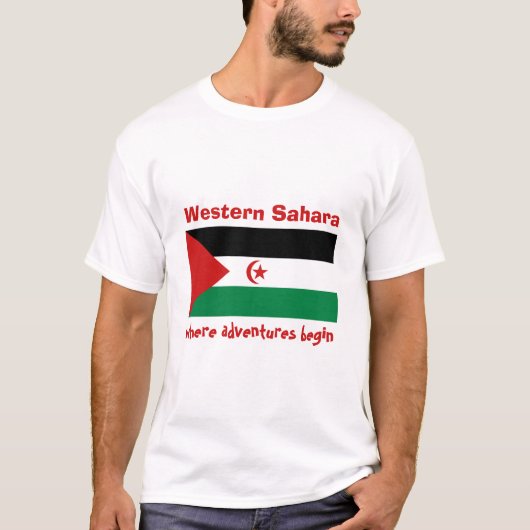 西サハラの旗+地図+テキストTシャツ Tシャツ (正面)