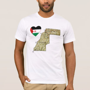西サハラ国旗のハートと地図Tシャツ Tシャツ
