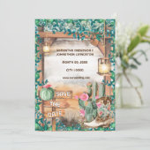 西サボテンのカウボーイブーツ水色ライトシック 招待状 (スタンド正面)