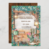 西サボテンのカウボーイブーツ水色ライトシック 招待状 (正面/裏面)