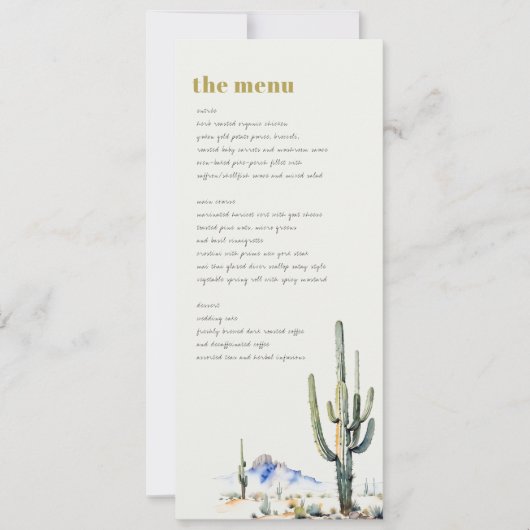 西サボテン砂漠の風景結婚のメニューカード 招待状 (正面)