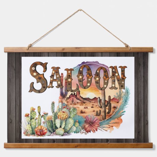 西サロン砂漠サボテンのドアカバーサイン 吊り下げ型タペストリー (正面)