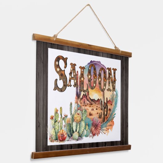 西サロン砂漠サボテンのドアカバーサイン 吊り下げ型タペストリー (傾斜あり)