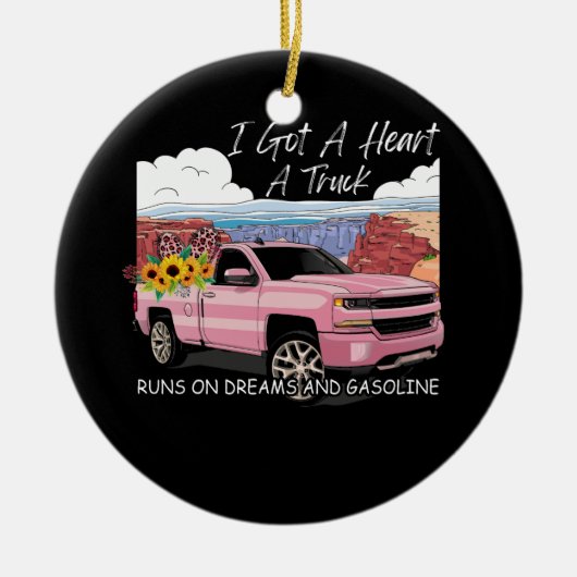 西サンセット女性のカーボーイ得Iトラックのようなハート セラミックオーナメント (正面)