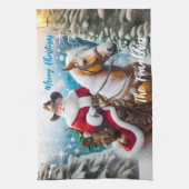 西サンタクロースがクリスマスに馬に乗る キッチンタオル (縦)