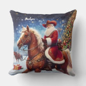 西サンタクロースがクリスマスに馬に乗る クッション (正面)